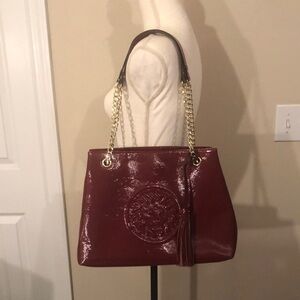 Anne Klein Burgundy Purse with Gold Chain & tassel